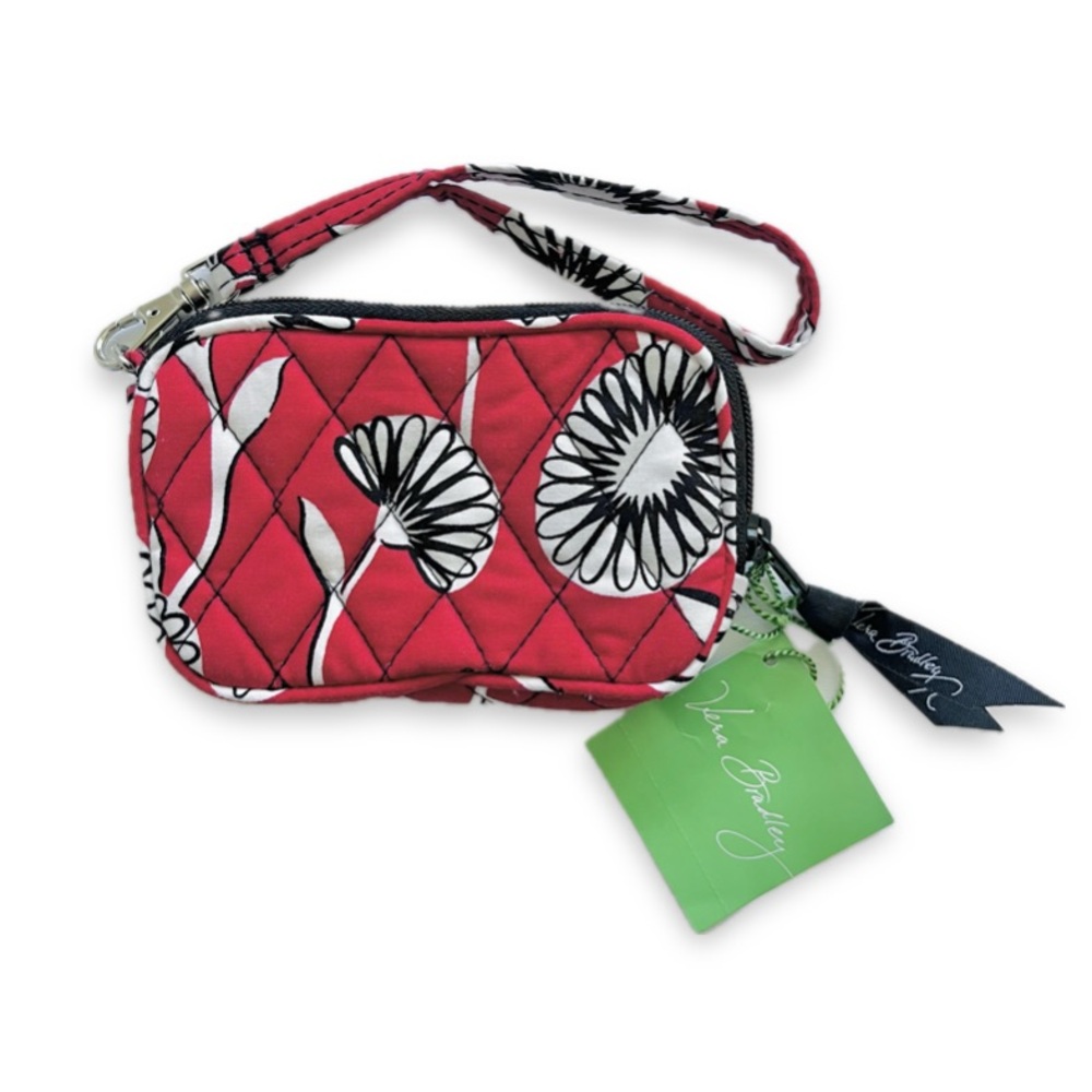 NWT Vera Bradley Wristlet Zip Wallet 3X5 Deco Daisy Red Floral Quilted Retired